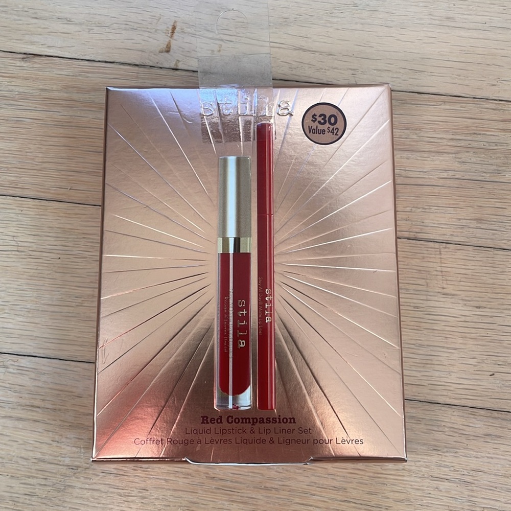 NEW in Box Stila Lip Kit Red Compassion Liquid Lipstick & Lip Liner Set